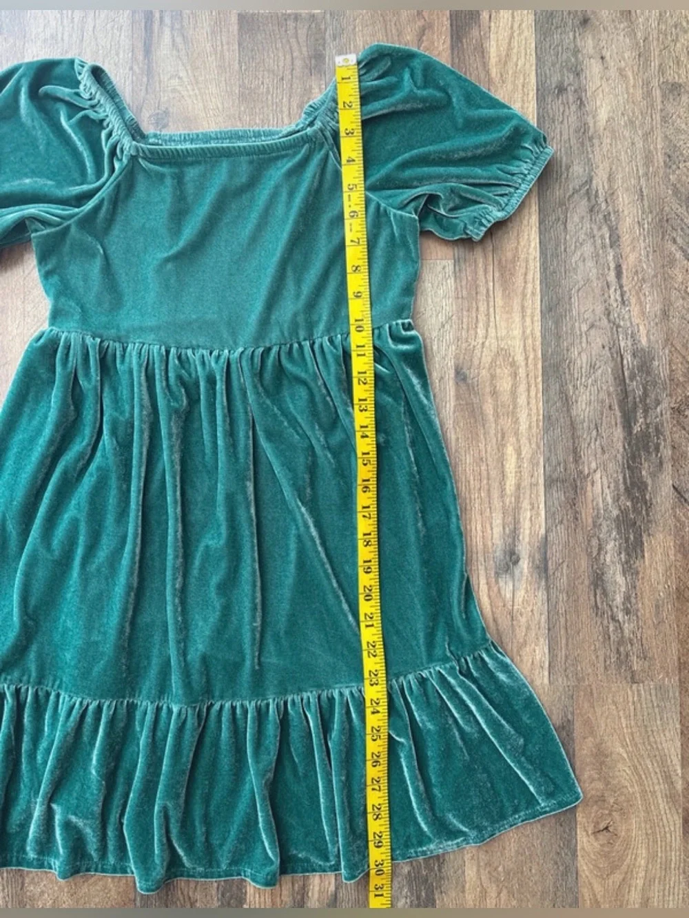 Carters Green Velour Christmas Holiday Short Sleeve Dress size 14